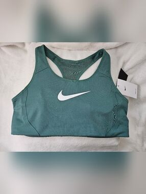 Nike Women's Teal Racerback Sports Bra with White Swoosh